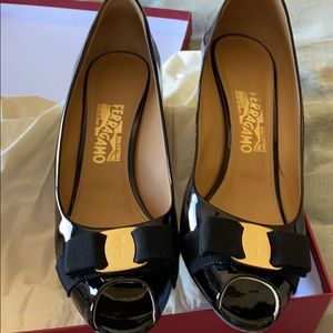 Salvatore Ferragamo Black Peep Toe Heels